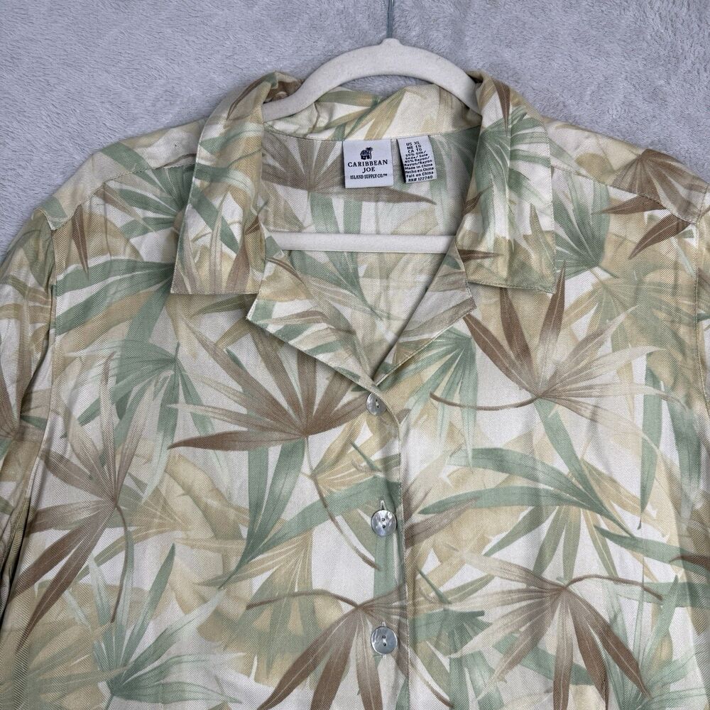 Vtg Silk Blend Hawaiian Camp Shirt Womens XL Neutral Vacation Retro Summer Palm - Picture 2 of 11